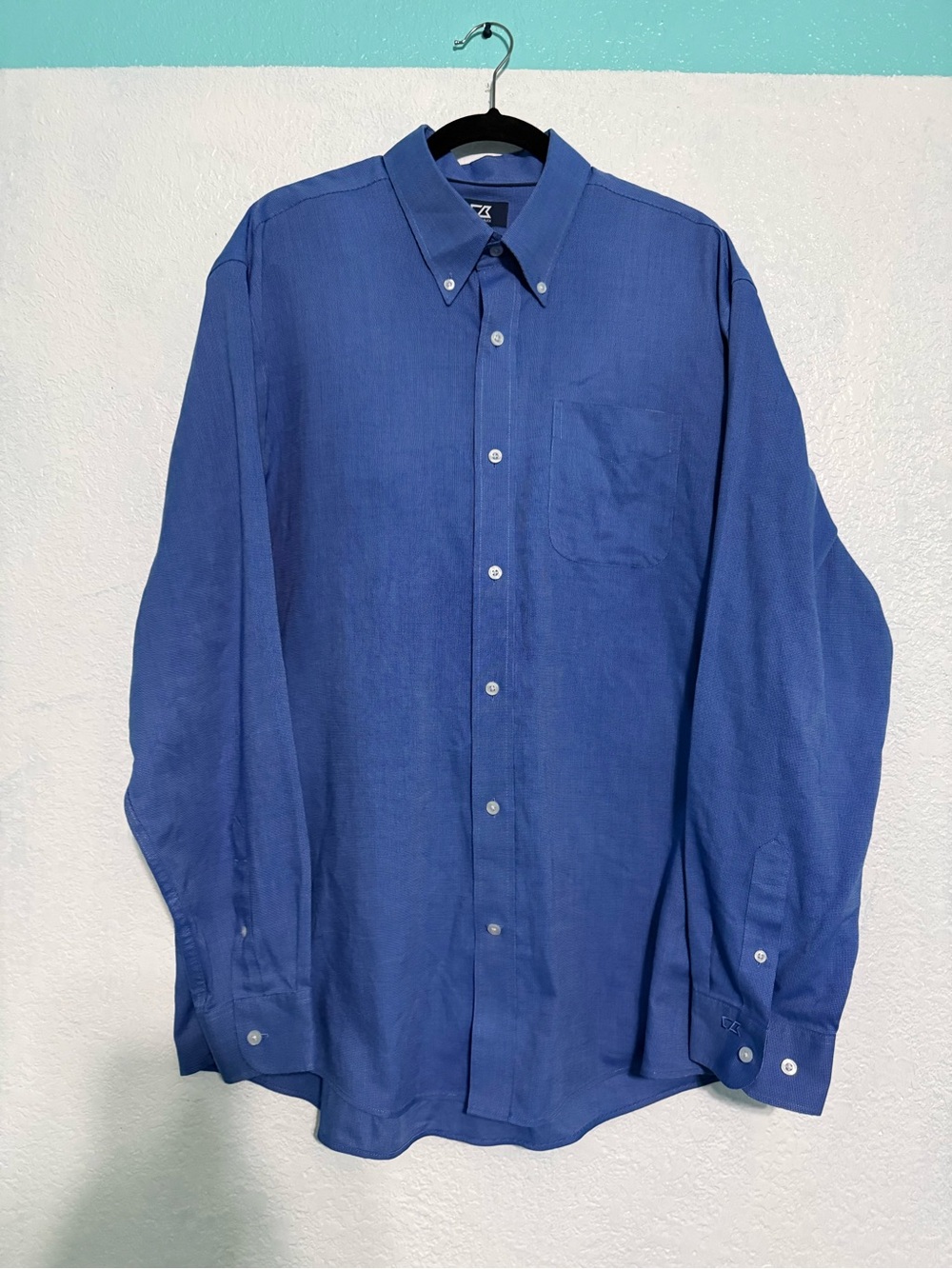 Cutter & Buck Mens XL Blue Button Down Dress Shirt Easy Care Long Sleeve - Picture 2 of 7